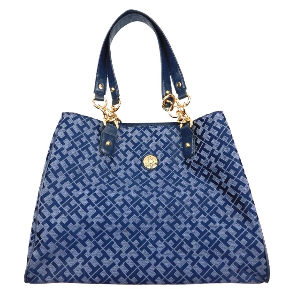Tommy Hilfiger Blue Monogram Shoulder Bag – Gold Chain‎ Straps